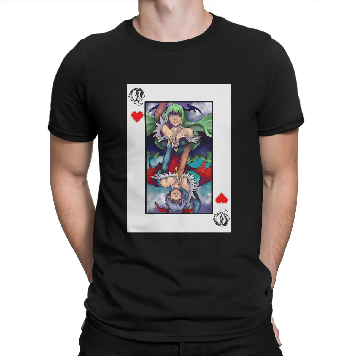 Playing Card Queen T-Shirts for Men Darkstalkers Game Hipster Cotton Tee Shirt Crew Neck Short Sleeve T Shirts Gift Idea