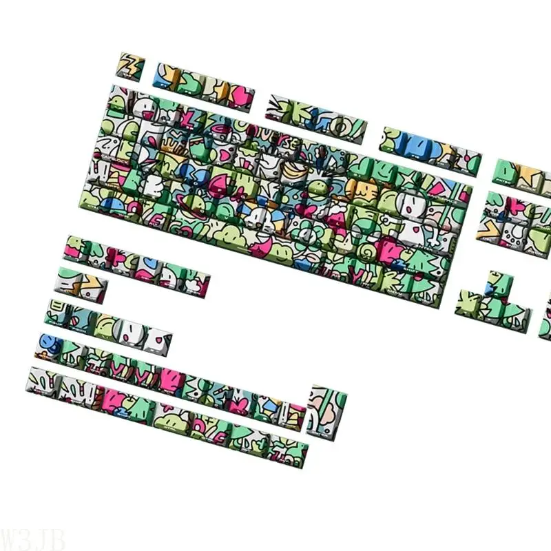 W3JB 74/140 Tasten, Graffiti-künstlerisches Design, PBT-Originalprofil, Seitendruck, transparente Tastenkappen für Tastaturen – Detail 10