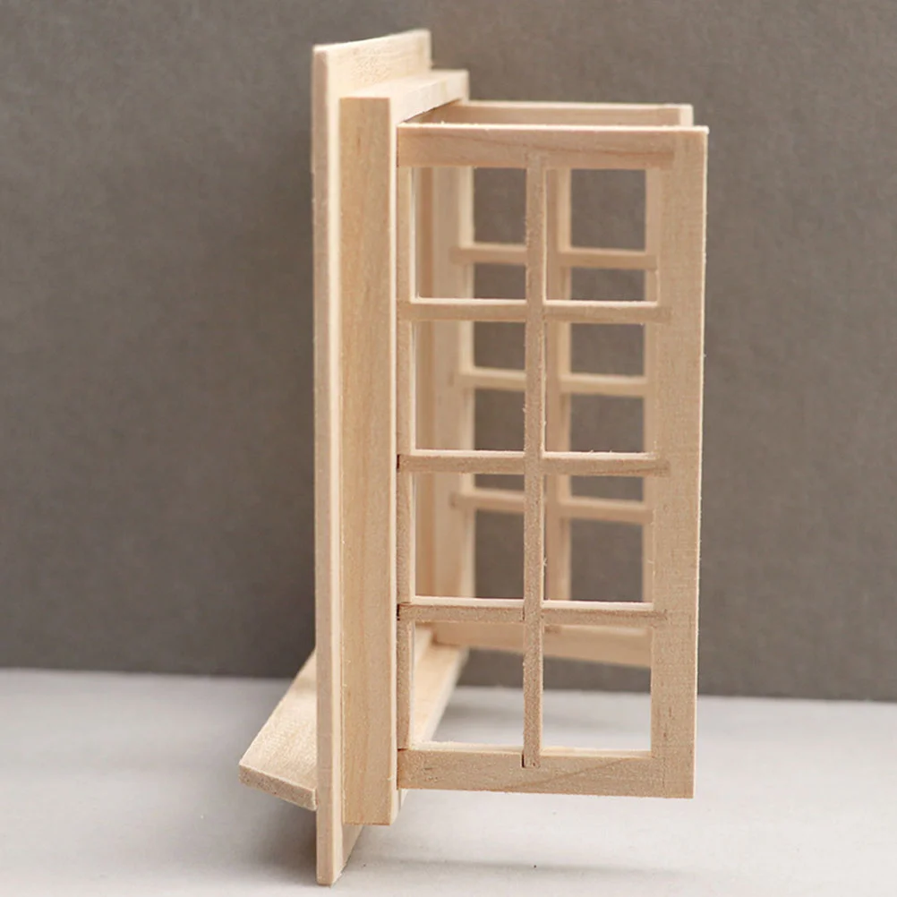 Porte e finestre di simulazione La casa Strumento di decorazione in miniatura Modello Dolly in legno Ornamento Bambino non colorato