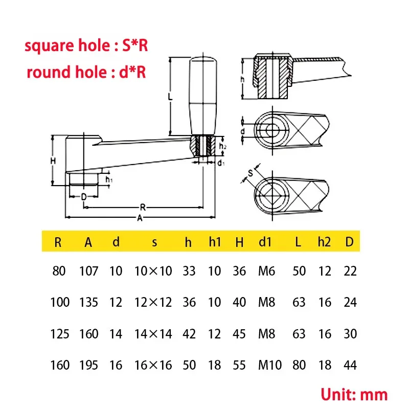 1 قطعة مقبض دوار كرنك يدوي قابل للطي من النايلون الأسود فتحة مستديرة/مربعة مقبض ذراع الروك لآلات الخراطة والطحن