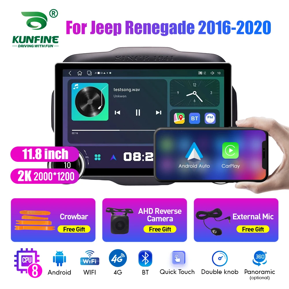 

11.8 Inch 2K Double Knobs 2 Din Car Radio For Honda Renegade2016-2020 Car Radio DVD Multimedia Video Player Android Auto Carplay