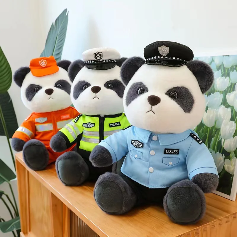 

23-58cm Cute Creative Traffic Police Firefighting Panda Doll Cartton Stuffed Motorcycle Locomotive Bear Toy for Boys Gifts Decor