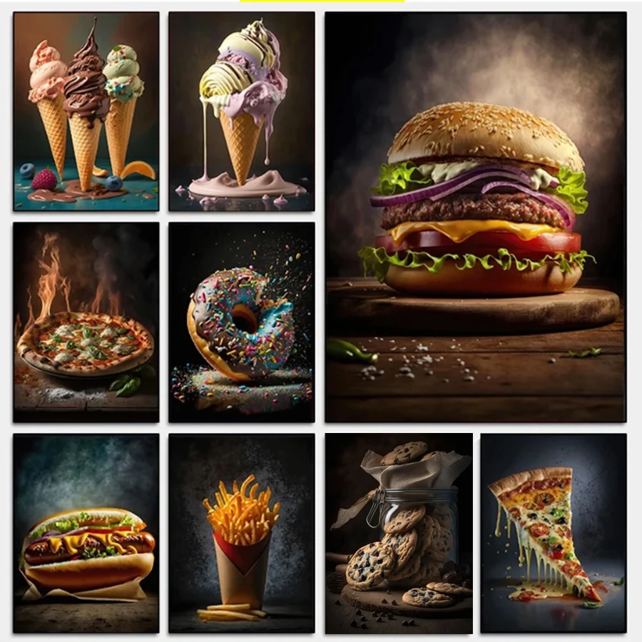 Delicious Street Food 5D DIY Diamond Painting Pizza Hamburger Hot Dog Ice Cream Full Drill Embroidery Handwork Diamond Mosaic