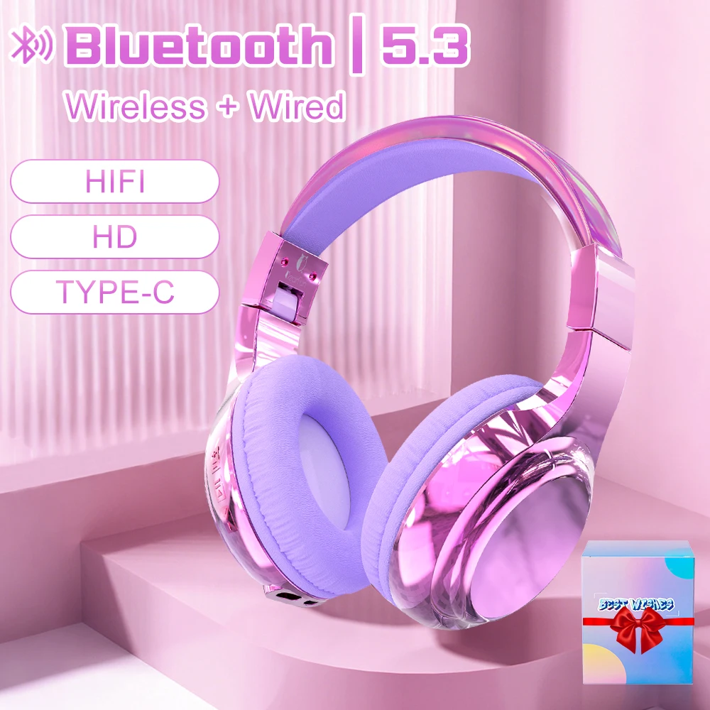 Kids Wireless Headphone Glossy Bluetooth 5.3 Headphones With Mic Children's Stereo Music Headset For Travel Girls Gift