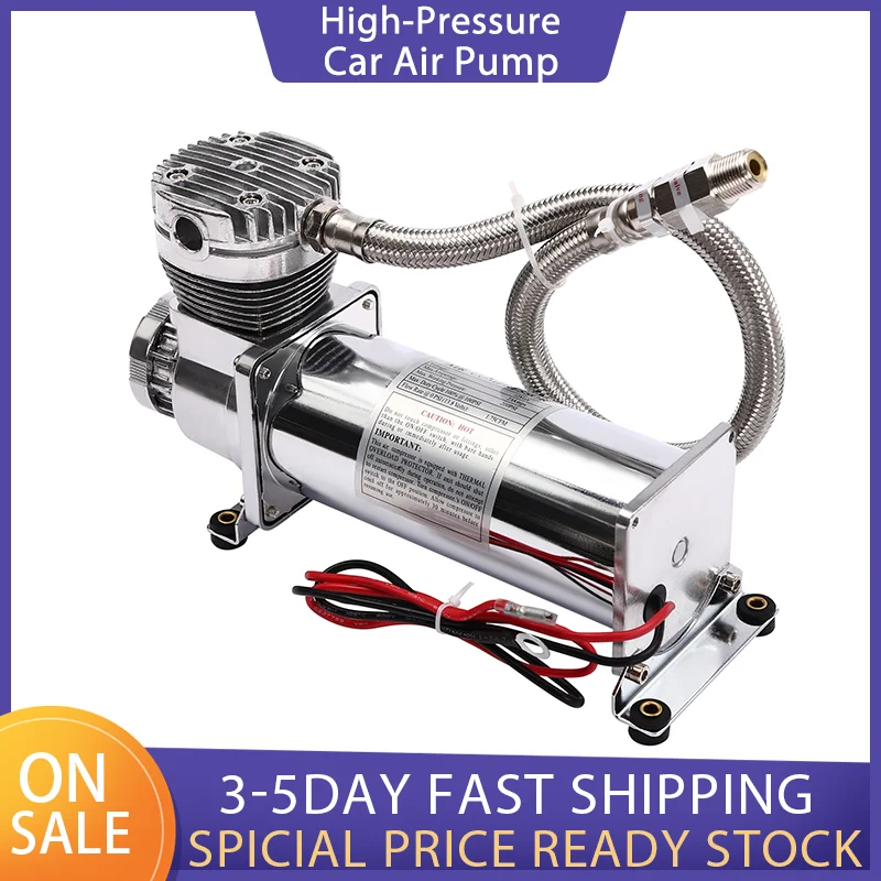 

12V 300W Heavy Duty Air Compressor High-Pressure Car Air Pump 200PSI w/Stainless Steel Hose for Motorcycles & Auto Tires
