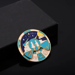 Rotating Twelve Constellation Enamel Pin Rotatable Metal Badge Brooch for Backpacks Aesthetic Jackets Accessories Couple Gift