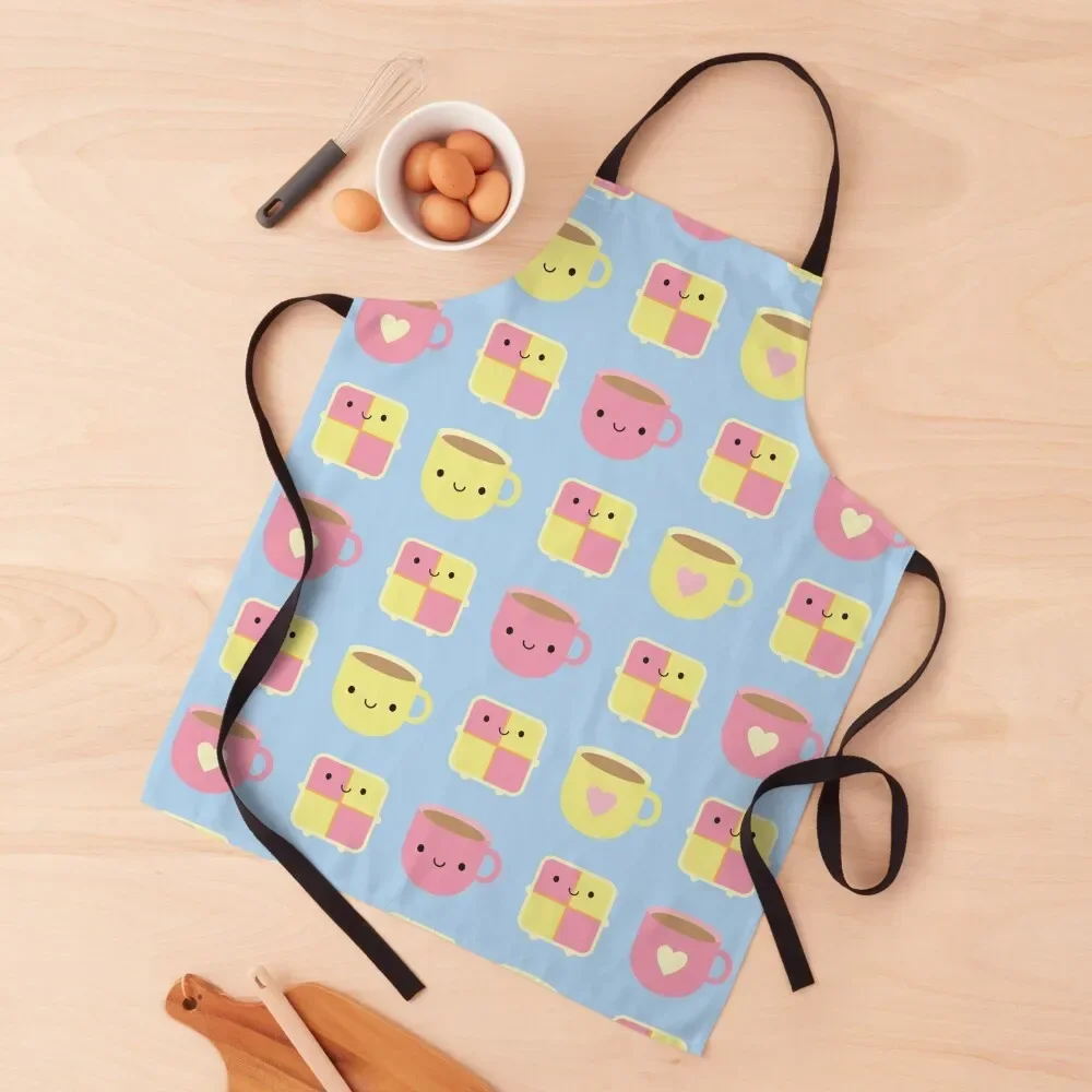 

Kawaii Battenberg Cake & Cup of Tea Apron Costume Waiter Women's Kitchen Supplies Idea Goods Apron