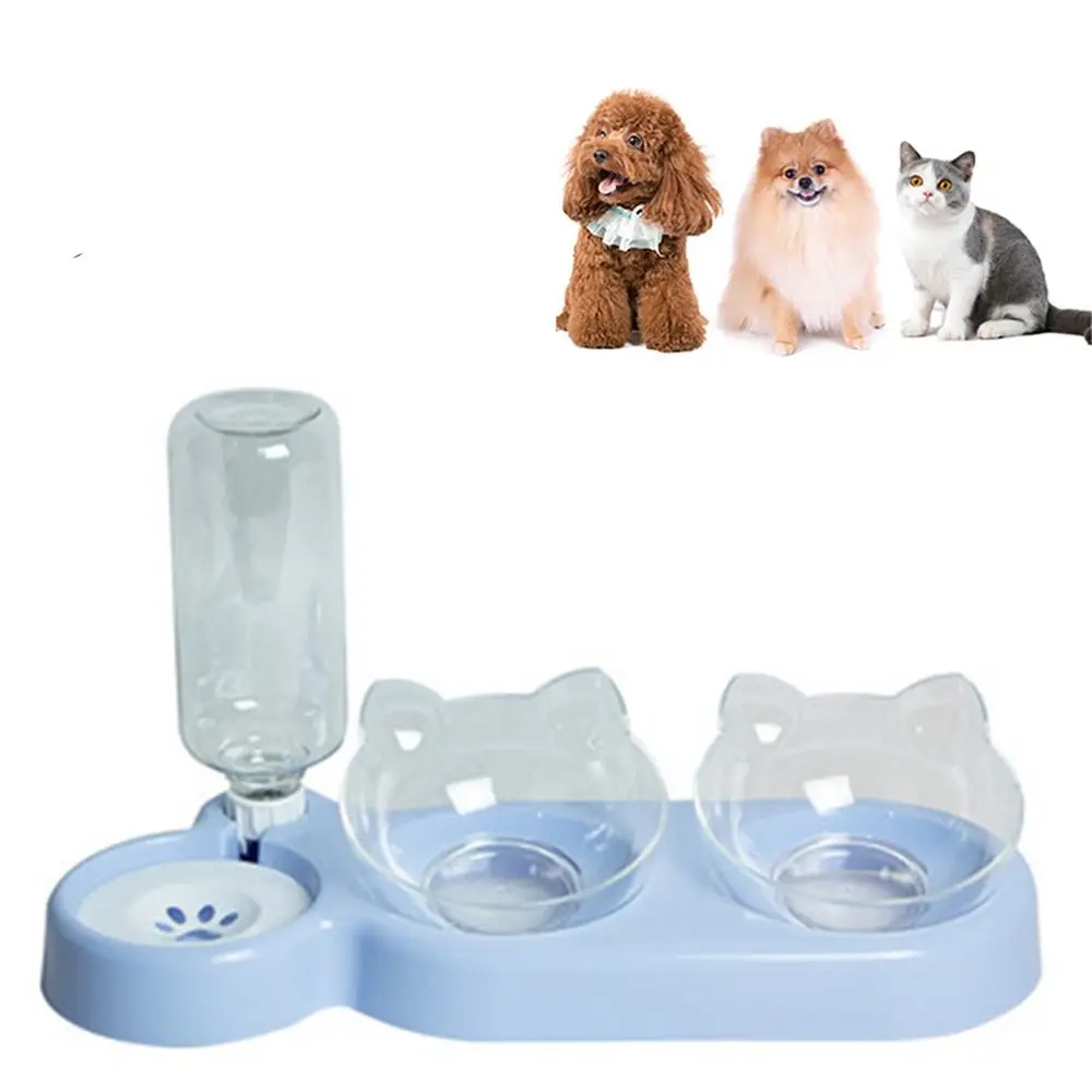 Pet Automatic Feeder Dogs Cats Food Bowl with Water Fountain Double Bowl Kitten Puppy Drinking Cup