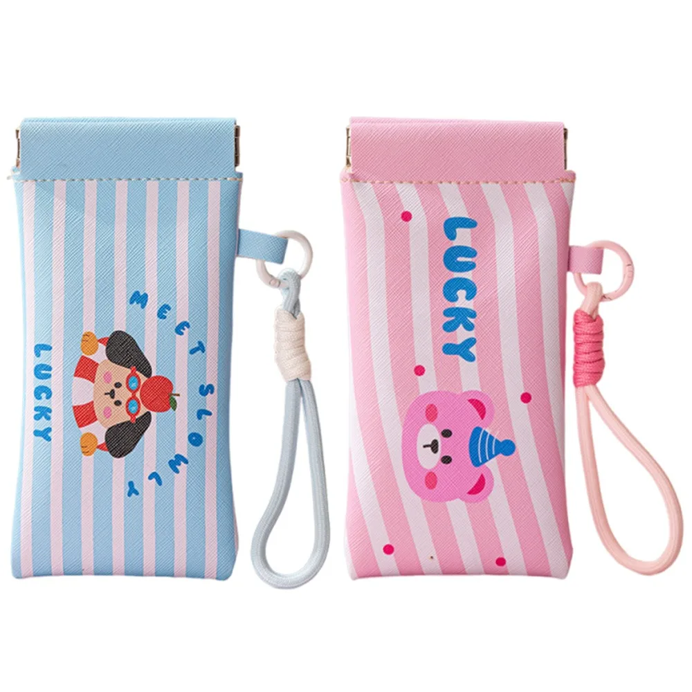 

2Pcs Cartoon PU Leather Glasses Bag Dustproof Waterproof Sunglasses Protective Cover with Lanyard Soft