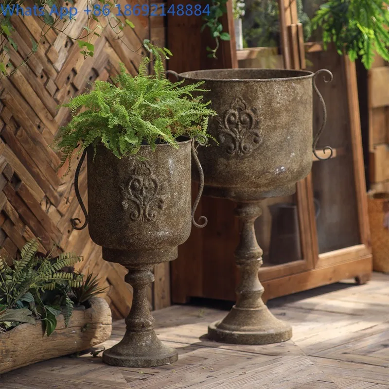 

Vintage balcony decorations, wrought iron, old European garden courtyard ornaments, tall bantam flower pot crafts