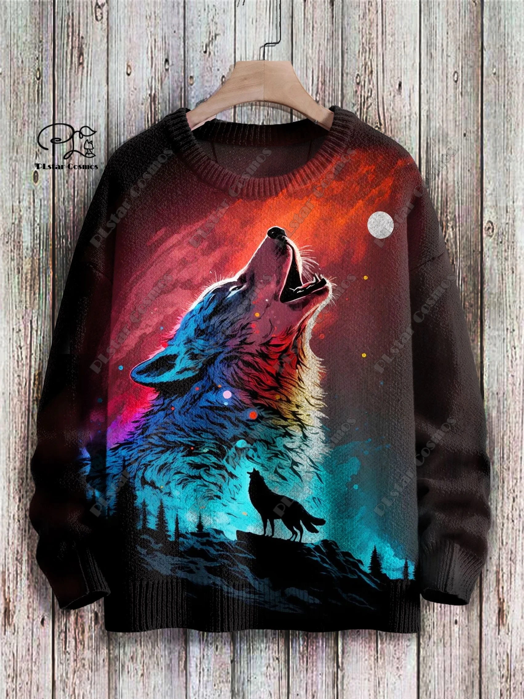 PLstar Cosmos new 3D printed animal series wolf dragon bear pattern ugly sweater winter street casual unisex