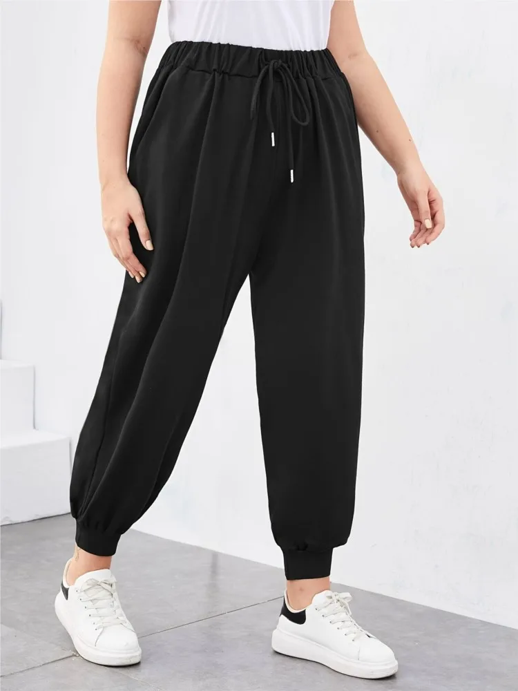 Plus Size Elastic High Waist Summer Long Pant Women Casual Fashion Ladies Trousers Korean Style Loose Pleated Woman Harem Pants