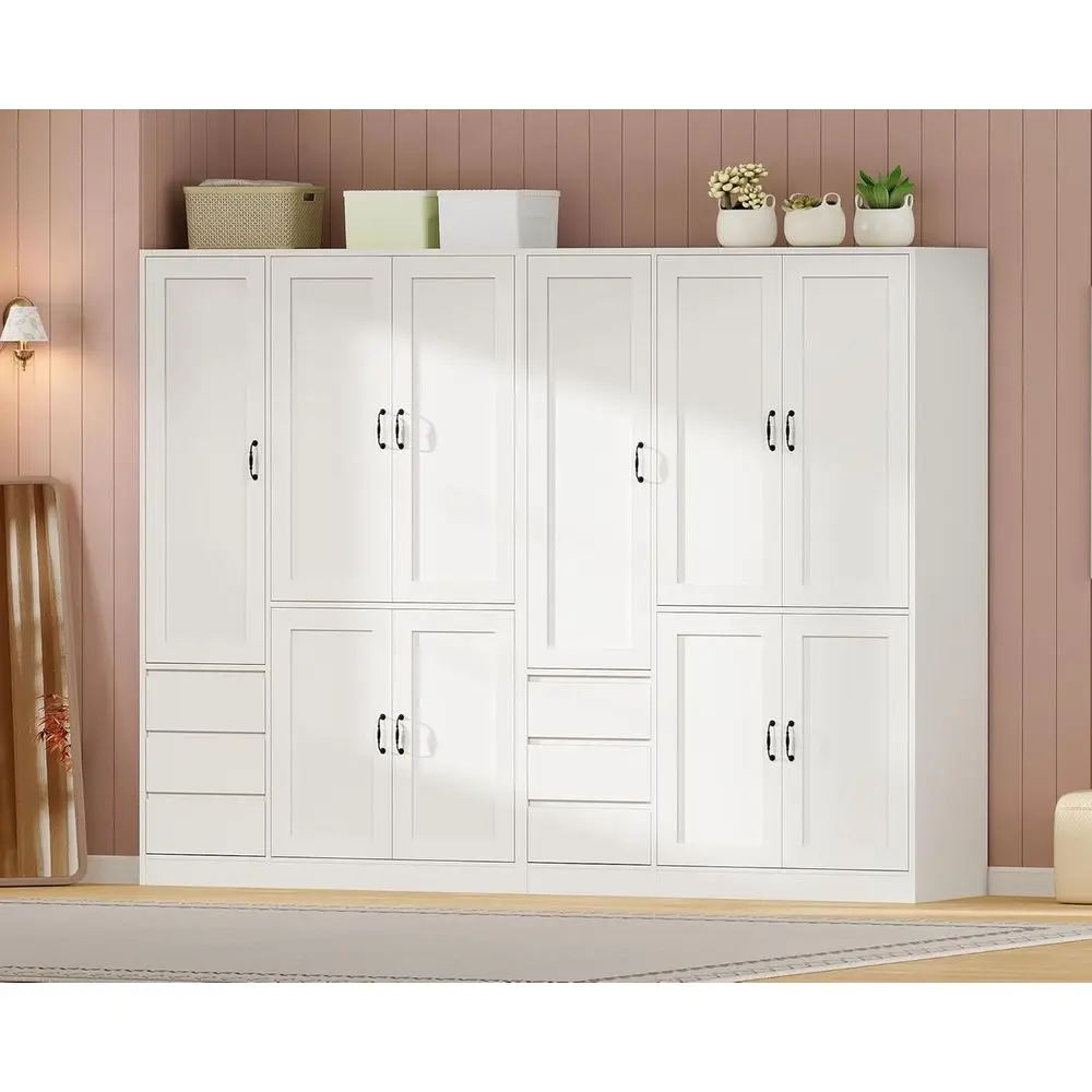 

2-Piece White Bedroom Armoire Set with 3 Drawers, 5 Doors, and Hanging Rod for Large Storage