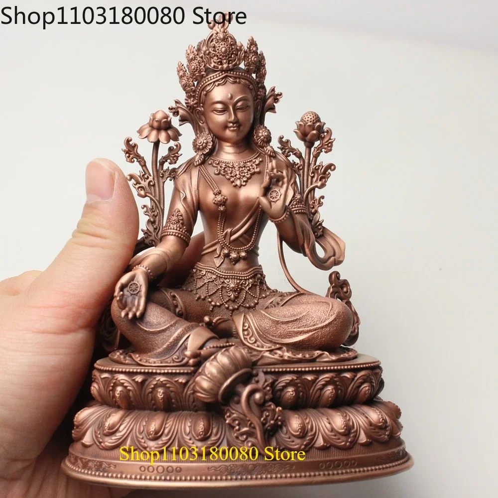 15cm Red Copper Carved Green Tara Statue Tibetan White Tara Goddess Sculpture Home Altar Decor