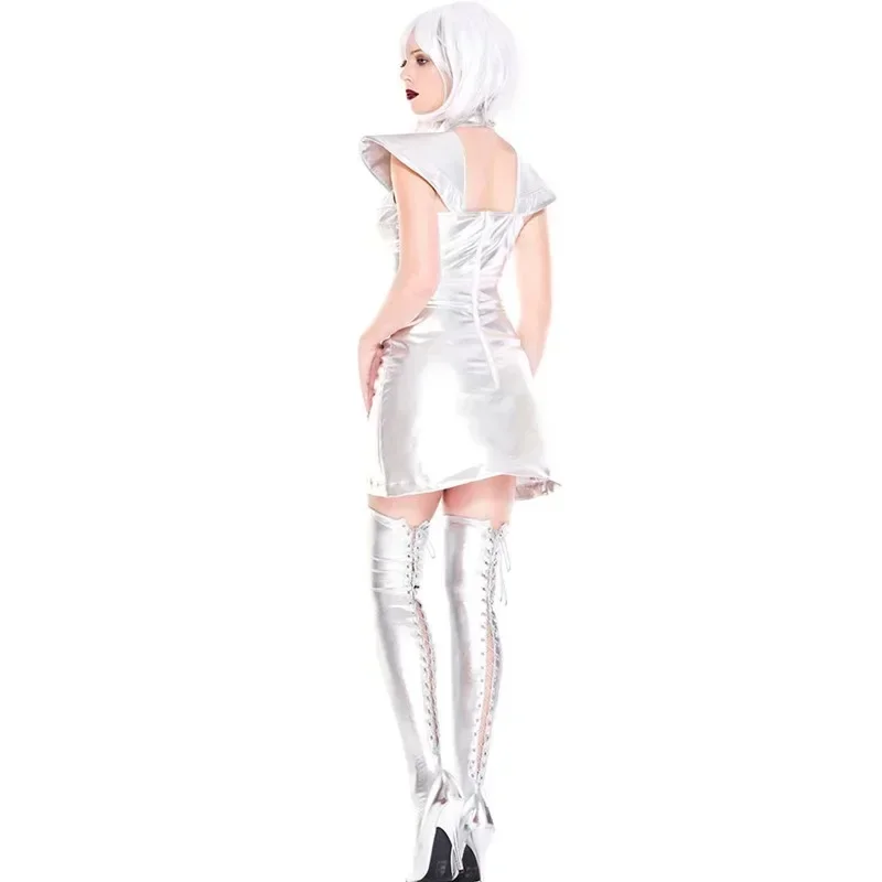 Halloween Adults Sexy Space Planet Astronaut Silver Cosplay Costume Nightclub Party Dance Pretty Girl Fancy Dress