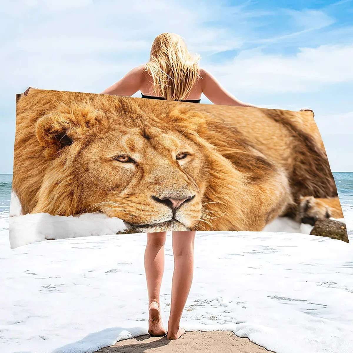 Soft Multipurpose Towel African Animal Lion, Bathroom Beach Towel Sand Proof Swimming Bath Pool Towel for Home Swim Spa Gym