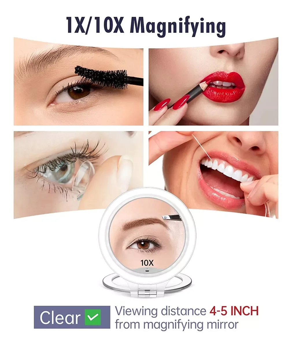 Miroir de Maquillage Pliable à Écran Tactile, 3 Couleurs, Modes de Lumière, Cosmétique, Rechargeable par USB, LED