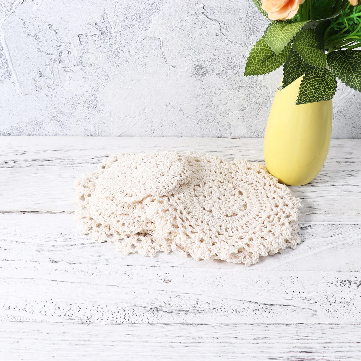 10Pcs Lace Drink Coaster Set Crochet Flower Hollow Design Anti Slip Tabletop Protector Washable Skidproof Pad for Phone Keys