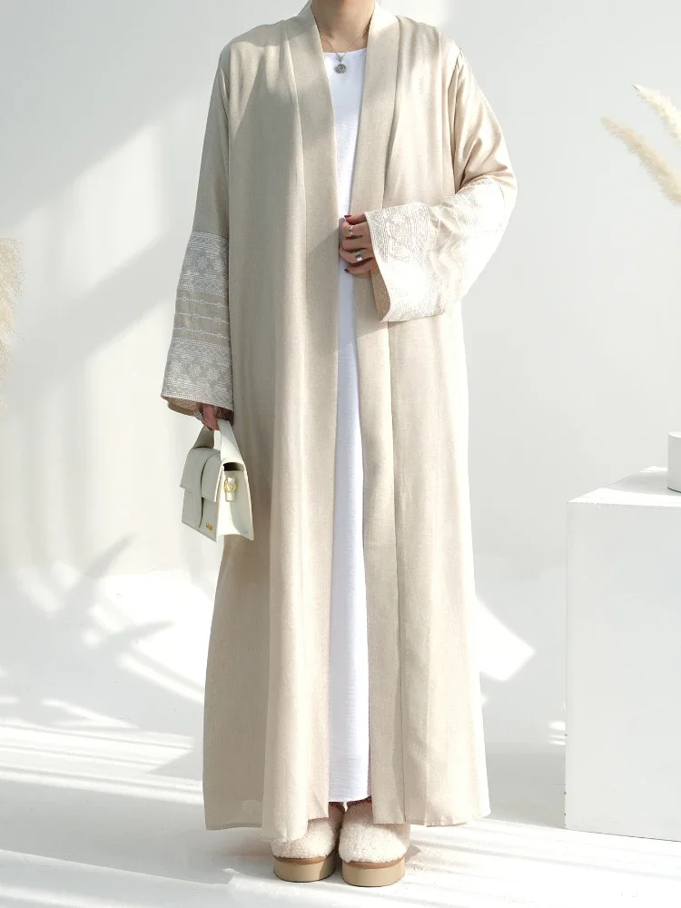 Cardigan Embroidery Dresses Eid Muslim Women Lace Up Long Robe Ramadan Morocco Dubai Jalabiya Abayas Kaftan Islam Abaya Vestidos