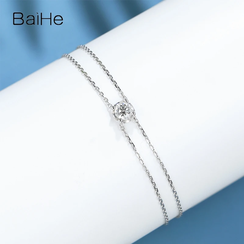 BAIHE Solid 18K White Gold 0.15CT/0.20CT/0.25CT/0.30CT/0.35CT/0.40CT/0.50CT H/SI Natural Diamond Bracelet Women MEN Fine Jewelry