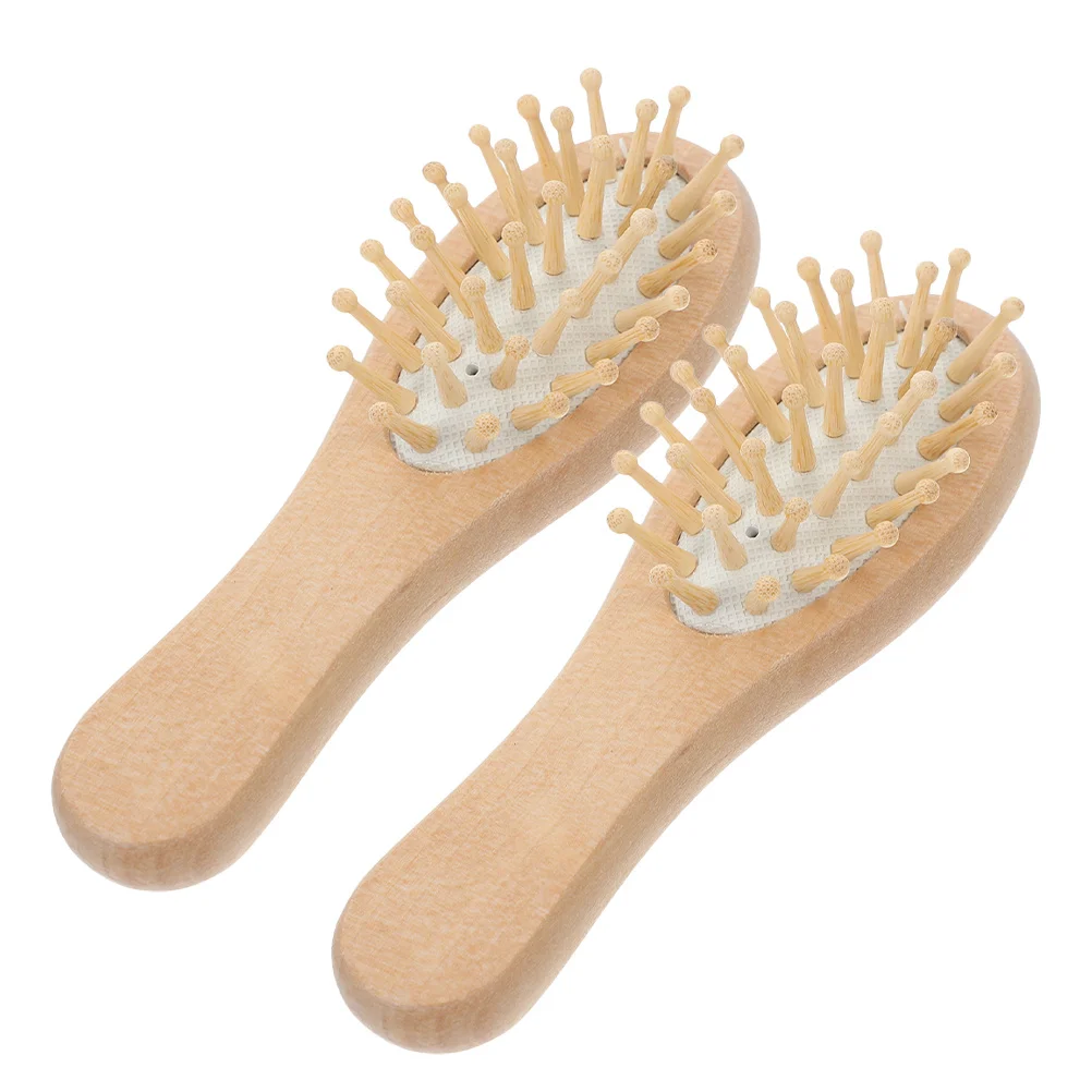 

2Pcs Wooden Hair Brush Mini Detangling Paddle Comb Scalp Massage Brush Wide Tooth Portable Hair Massager for Travel Office Kids
