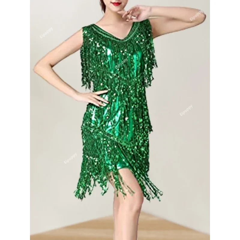 Women Modern Ballroom Latin Dance Dress Tassel Fringe Salsa Tango Dance Costume Sexy Five Colors Performance Stage Wear