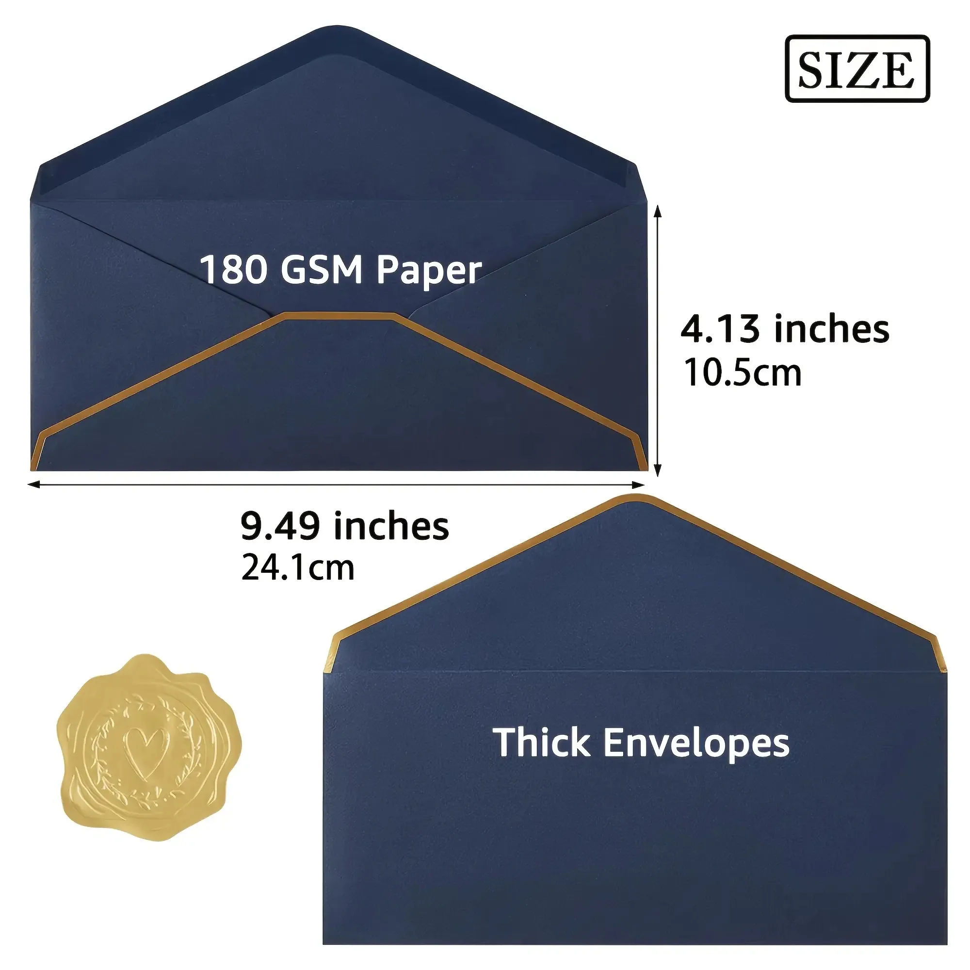 مجموعة مغلفات مختومة من رقائق الذهب الذهبية الفاخرة مكونة من 10 قطع - دعوات زفاف ذاتية الغلق، وبطاقات شكر، ومناسبات الشركات #2