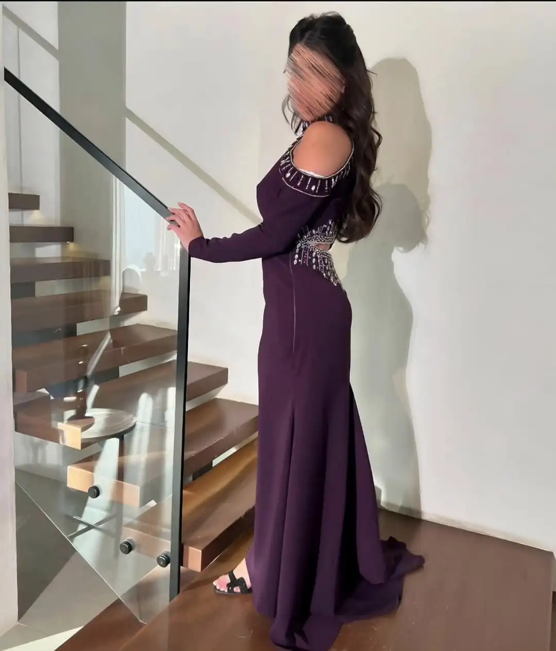 

Customized Mermaid Long Sleeves Prom Dresses High Neck Party Beadings Evening Dresses Floor Length Party Dresses