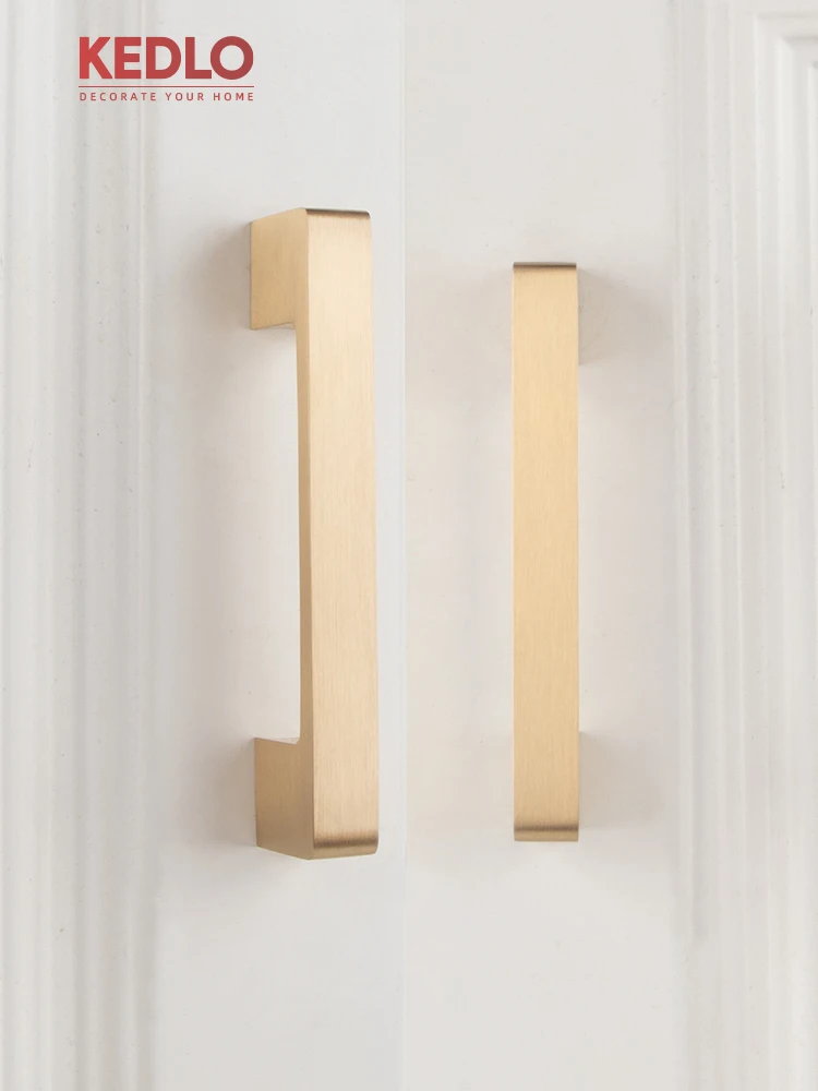 KEDLO Solid brass modern minimalist brushed brass flat Pull kitchen cabinet drawer gold handle