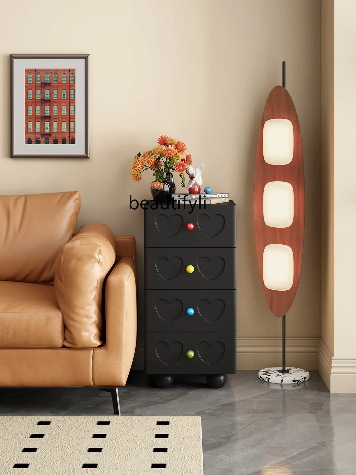 Cream Style Chest of Drawers Dopamine Sofa Side Cabinet Simple Black Living Room Locker Bedroom Small Storage Cabinet