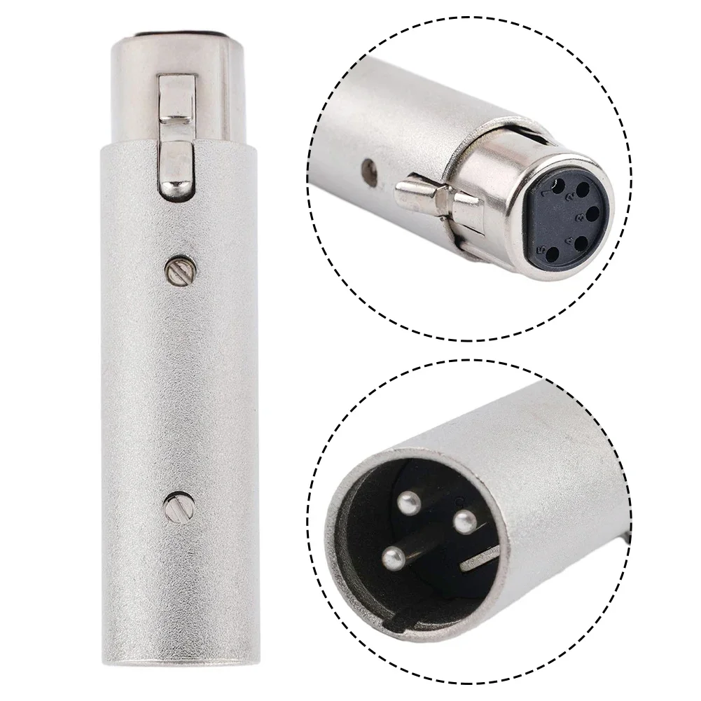 Audio Converter 3 Pin XLR To 5 Pin Metal Cased Converter Audio Silver Lighting Adapter Or 5 To 3 Audio Equipment