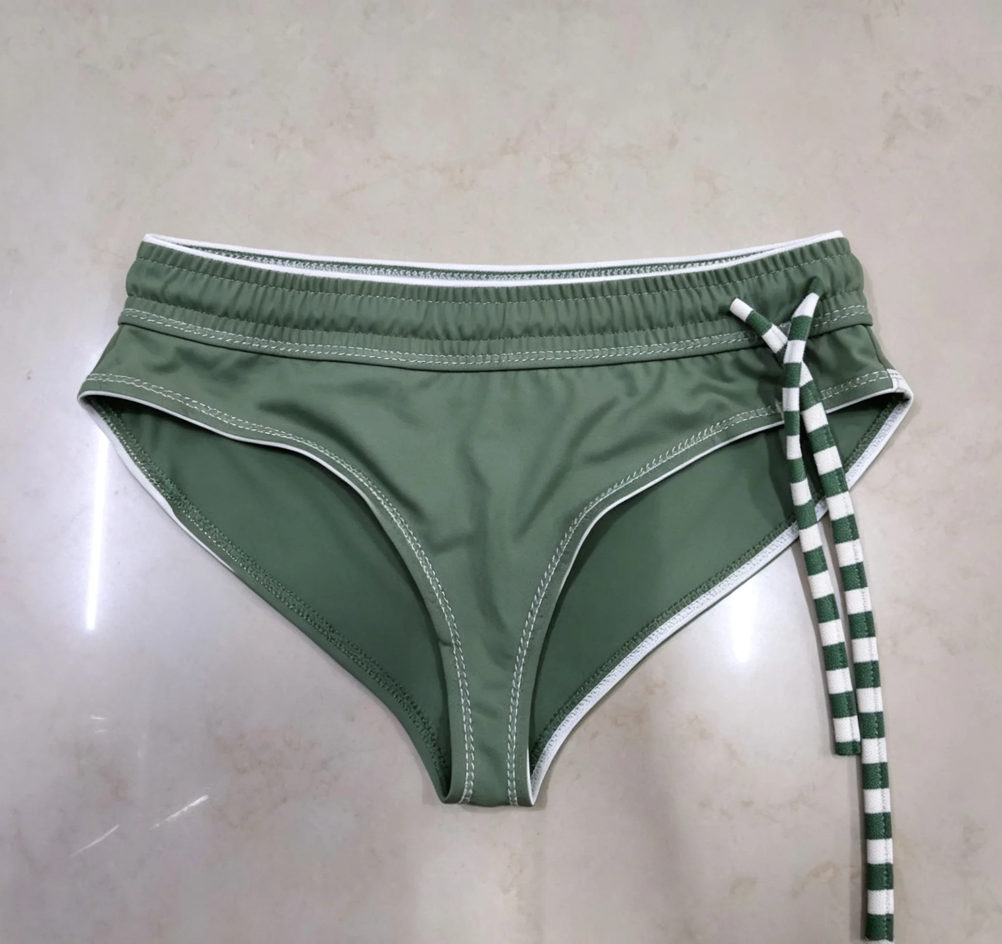 Women Solid Green Tie Side Bikini Bottom Low Waist Sexy Swim Briefs Beach Swimming Bathing Suit Bottom