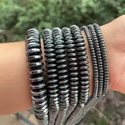 Black Rondelle Sliced Hematite Natural Stone Beads Spacer Strand 15 Inch for DIY Necklace Bracelet Charms Jewelry Making