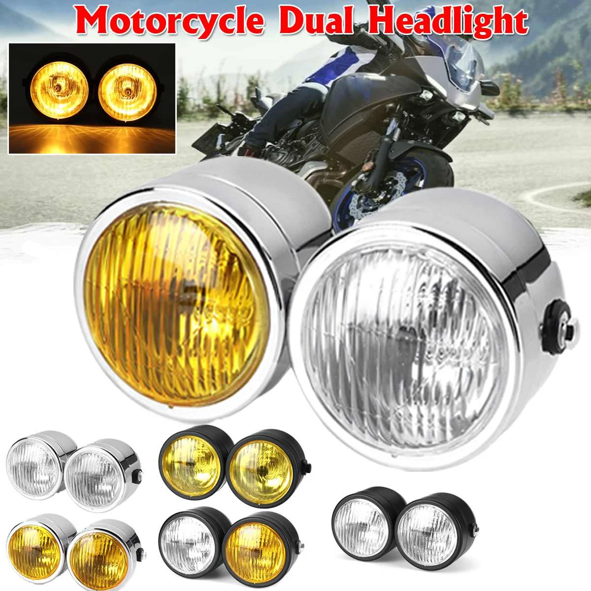 2pcs Universal Motorcycle Headlight 12V Headlamp Spotlights LED Dual Spot Head Lamp Light For Retro Moto Scooter Motorbike