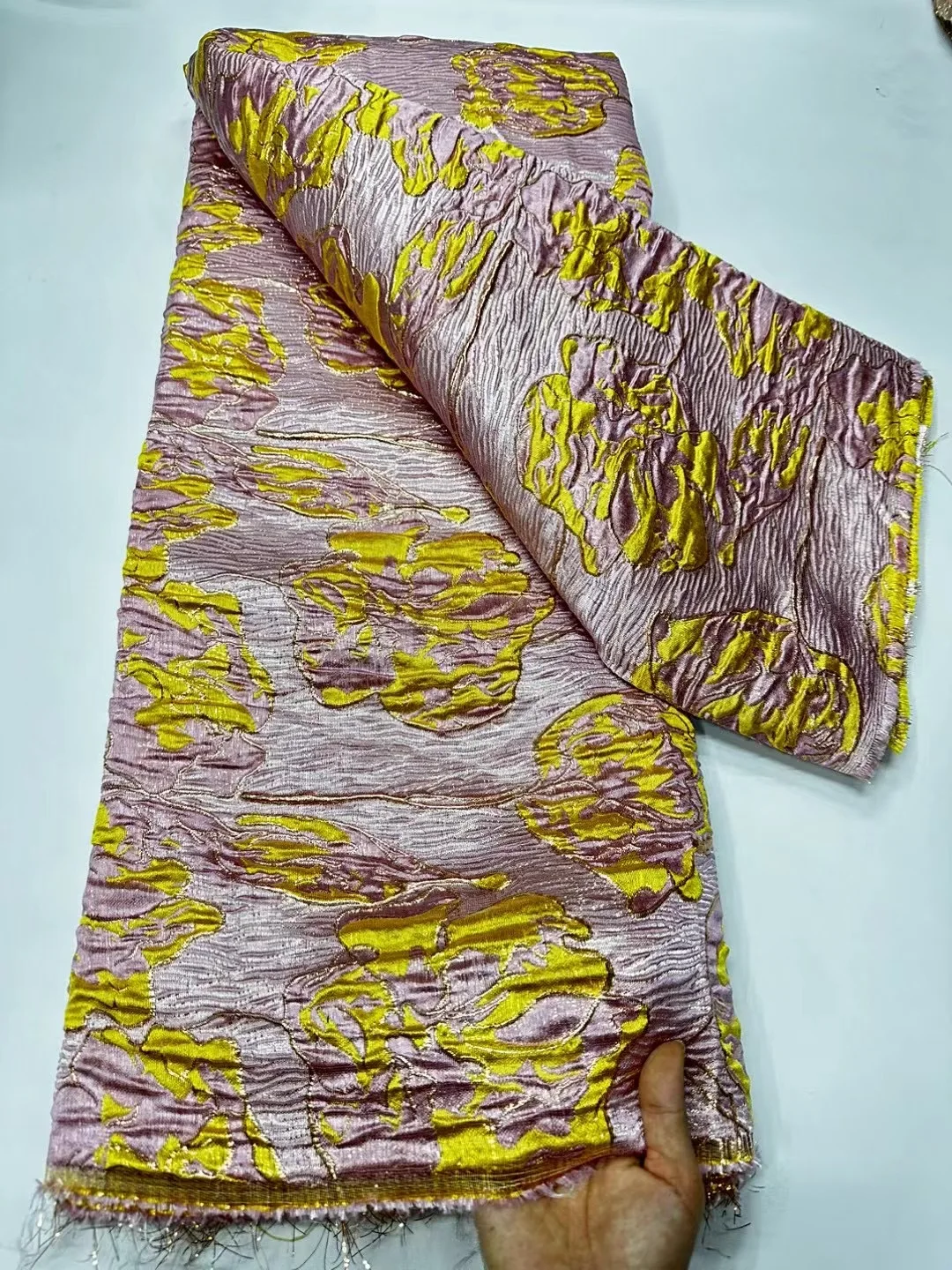 

2025 нигерийская жаккардовая ткань, роскошная африканская парчовая кружевная ткань, французское дамасское кружево, 5 ярдов для шитья женского праздничного платья CW6295