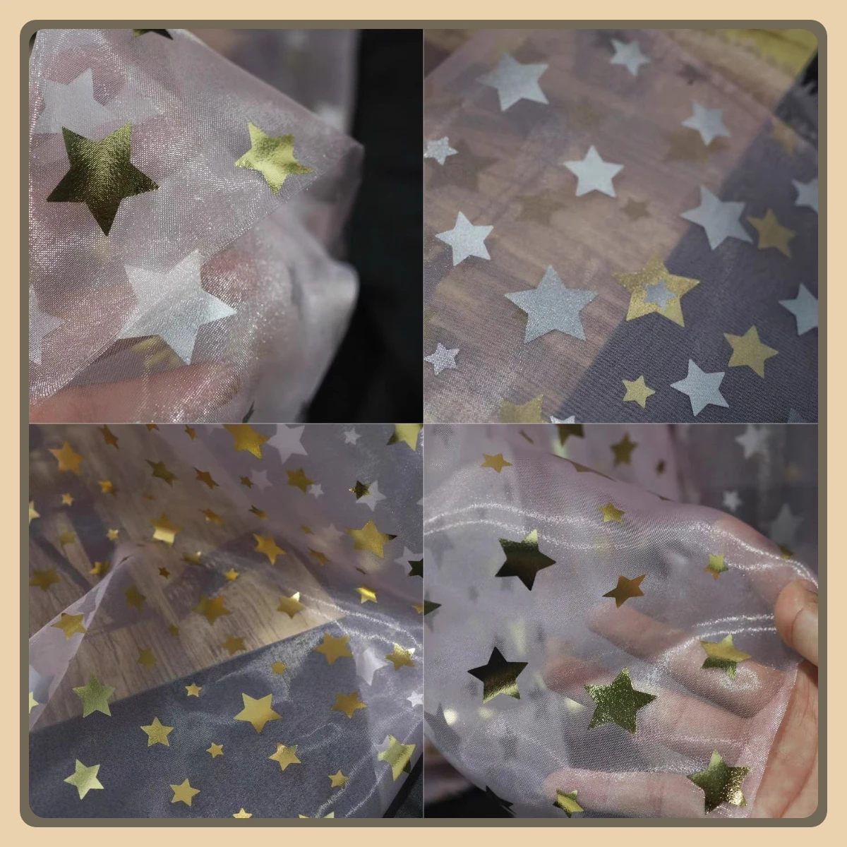 

Gold Silver Embossed Star Pattern Organ Cotton Fabric for Dress Fashion Show DIY Fluffy Skirt Costume Handmade Sewing Material