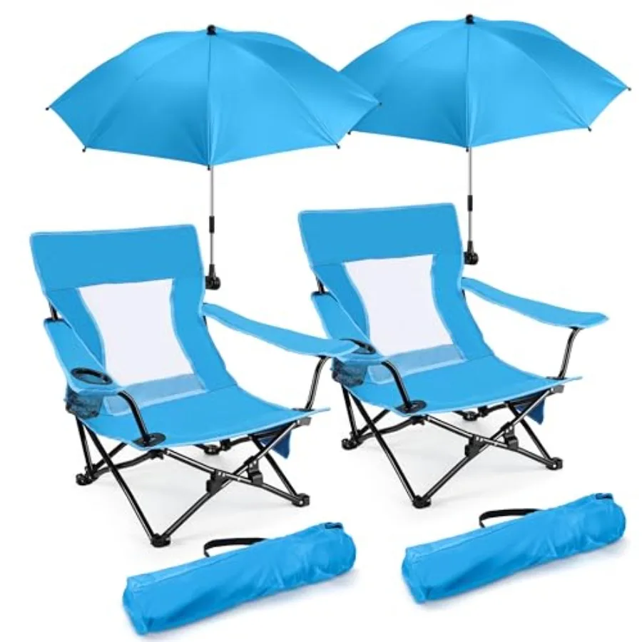 

Beach camping chair with umbrella: outdoor folding low camp chair for adults heavy duty portable chair with umbrella for fishin