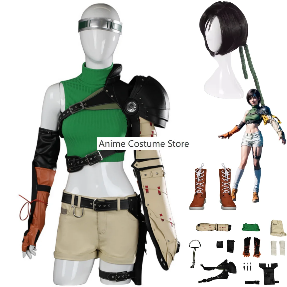 

Anime Game Final Fantasy VII Rebirth Yuffie Kisaragi Cosplay Costume Wig Fighting Uniform Shoes Prop Woman Sexy Carnival Suit