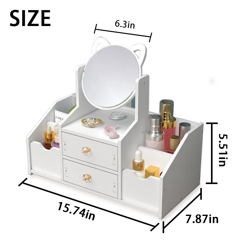 데스크탑 메이크업 거울 다기능 홈 서랍형 메이크업 거울 데스크탑 메이크업 수납함