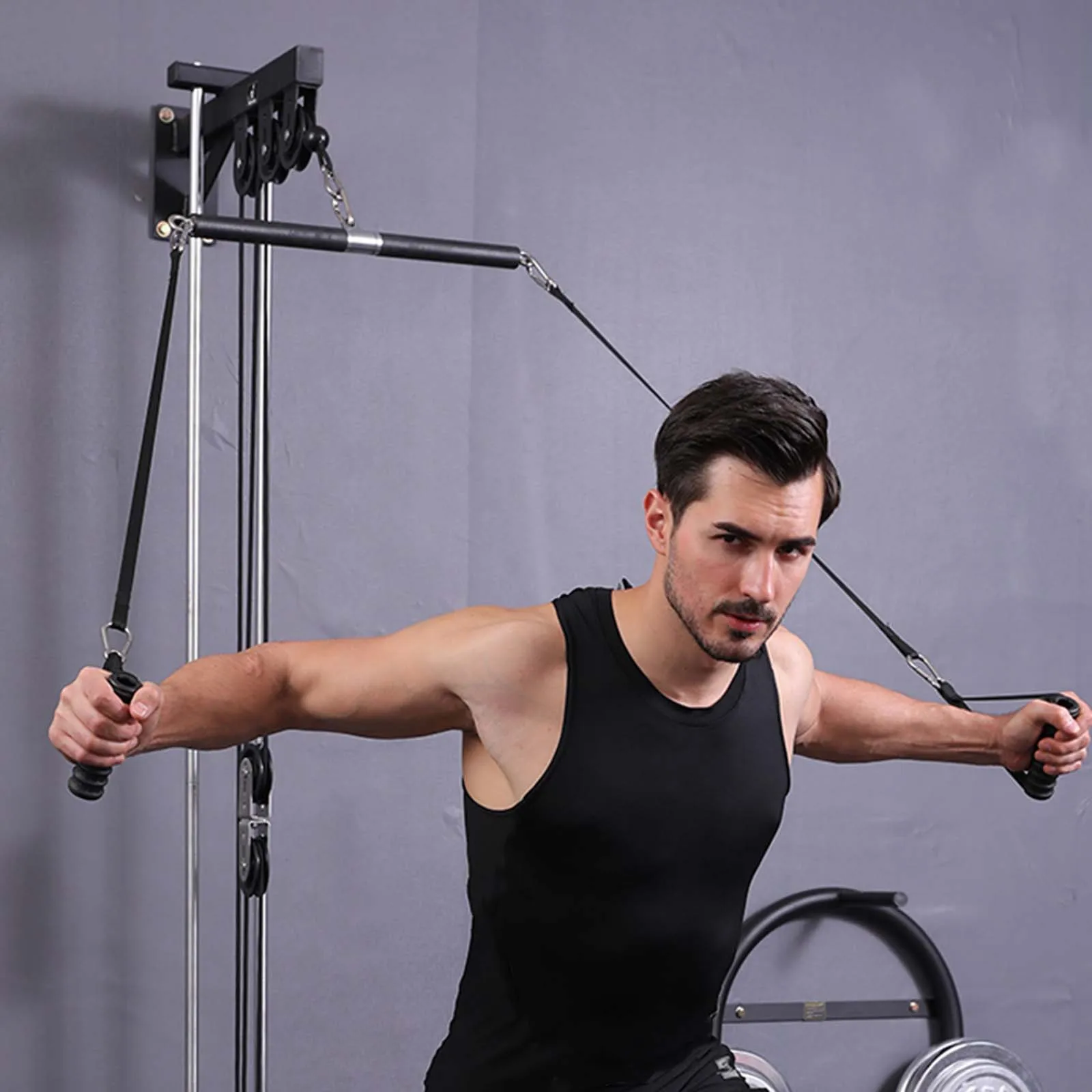 Cuerda para tríceps, máquina de Cable de barra recta, equipo de Fitness, cuerda de agarre manual para remos y tríceps para entrenamiento de fuerza