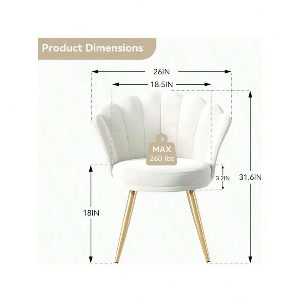 Velvet Accent Chair With Gold Metal Legs, Vanity Chair For Makeup Room, Upholstered Guest Chair For Living Room, Side Chair For