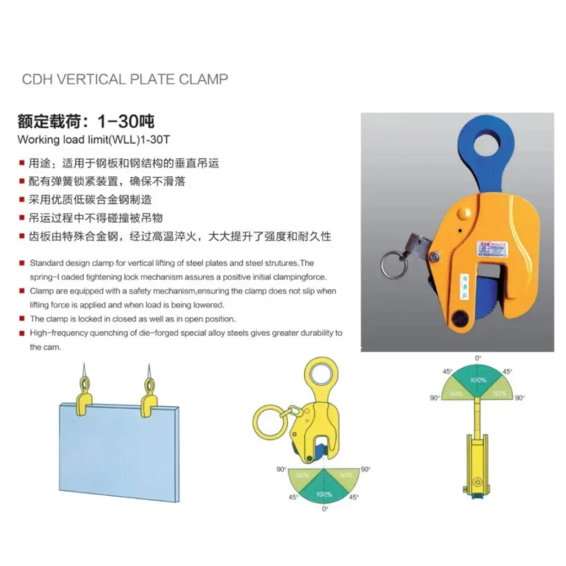 2T 30mm Opening CDH Vertical Lifting Pliers Steel Plate Lifting Hooks Alloy Steel Vertical Lifting Forging Lifting Tools