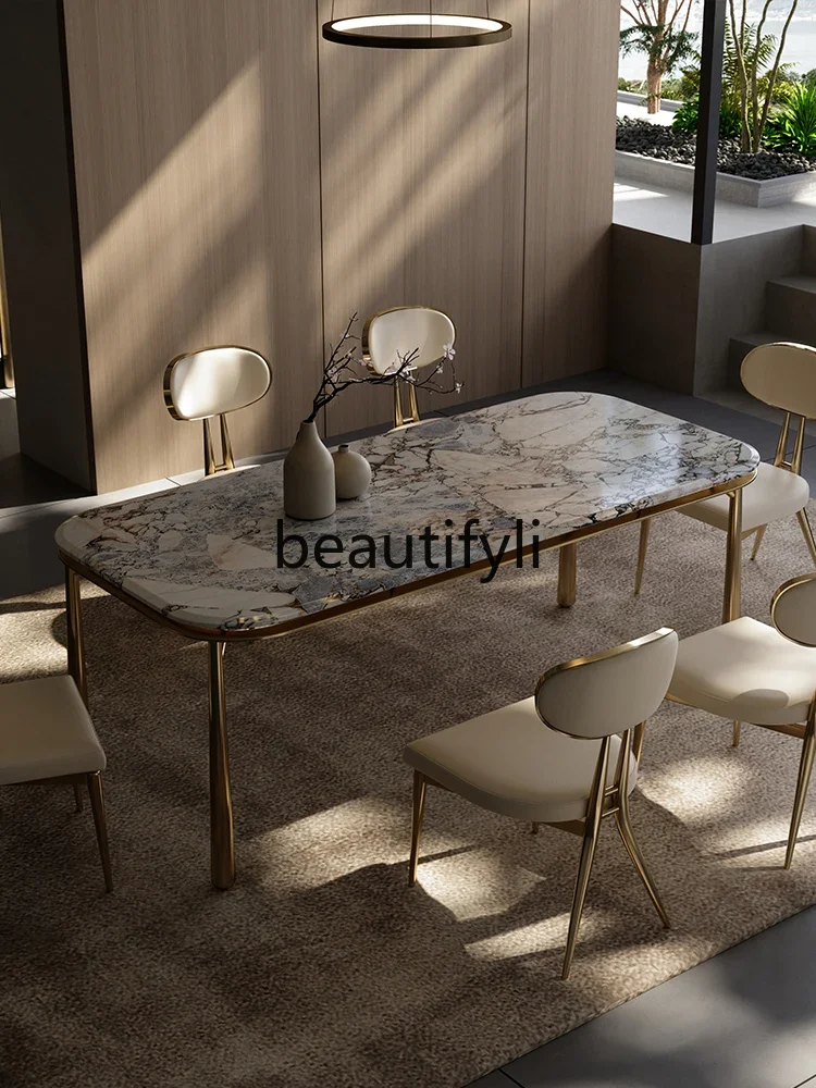 Luxury stone long dining table Modern minimalist natural marble dining table