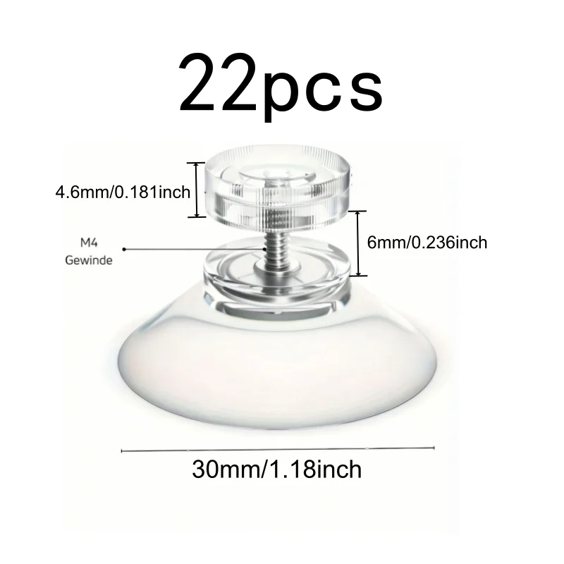 22Pcs Clear Vacuum Suction Cups, Heatproof & Strong Grip, for Glass, Bathroom, Kitchen, Office, Car Sun Shade