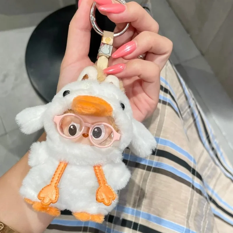 Adorável pequeno anjo conjunto pato pequeno para mini 10cm labubu 4.0 boneca roupas acessórios moda macacão roupas acessórios