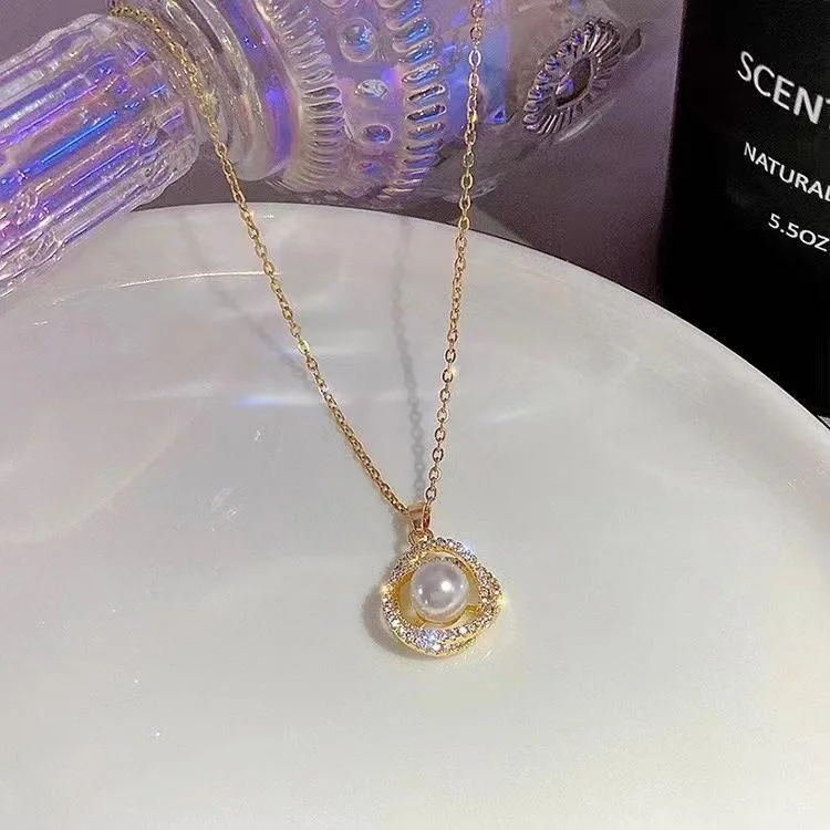 Jewelry Set – Gold-Plated Necklace and Earrings with Crystal Halo – Classic Gift for Women