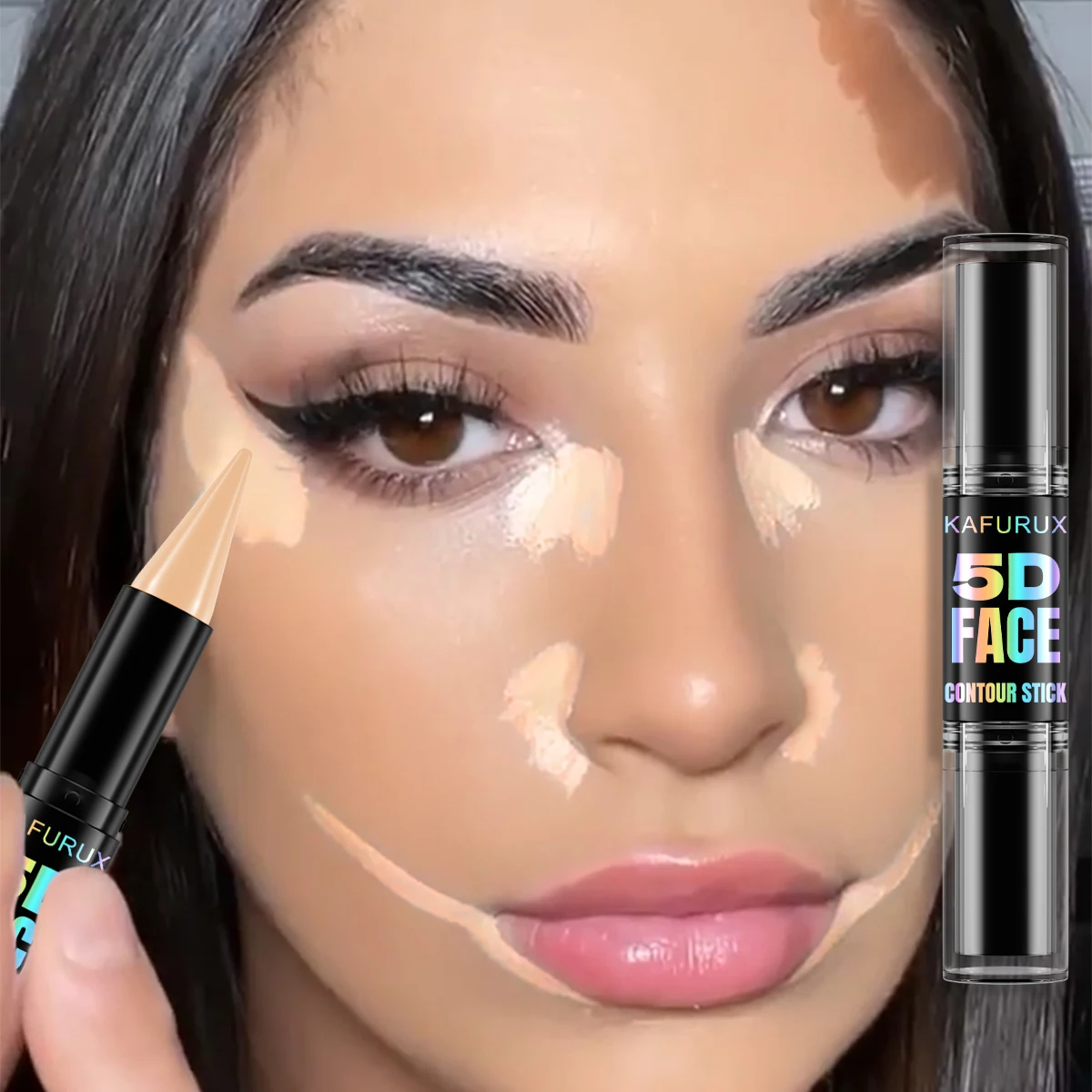 1PC ダブルヘッドハイライト & ファンデーション輪郭ペンフェイスメイク防水コンシーラースティック鉛筆化粧品女性のためのギフト