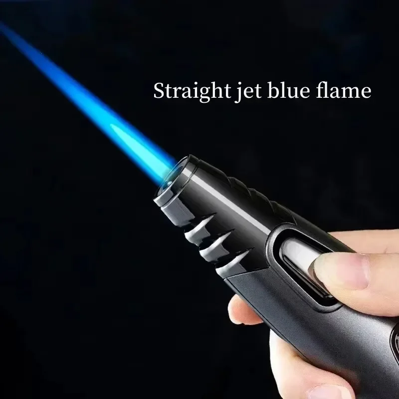 Jobon Hot Windproof Metal Turbine Direct Injection Flare Gas Lighter Blue Direct Flame Adjustable Visible Gas Window Men's Gifts view 2
