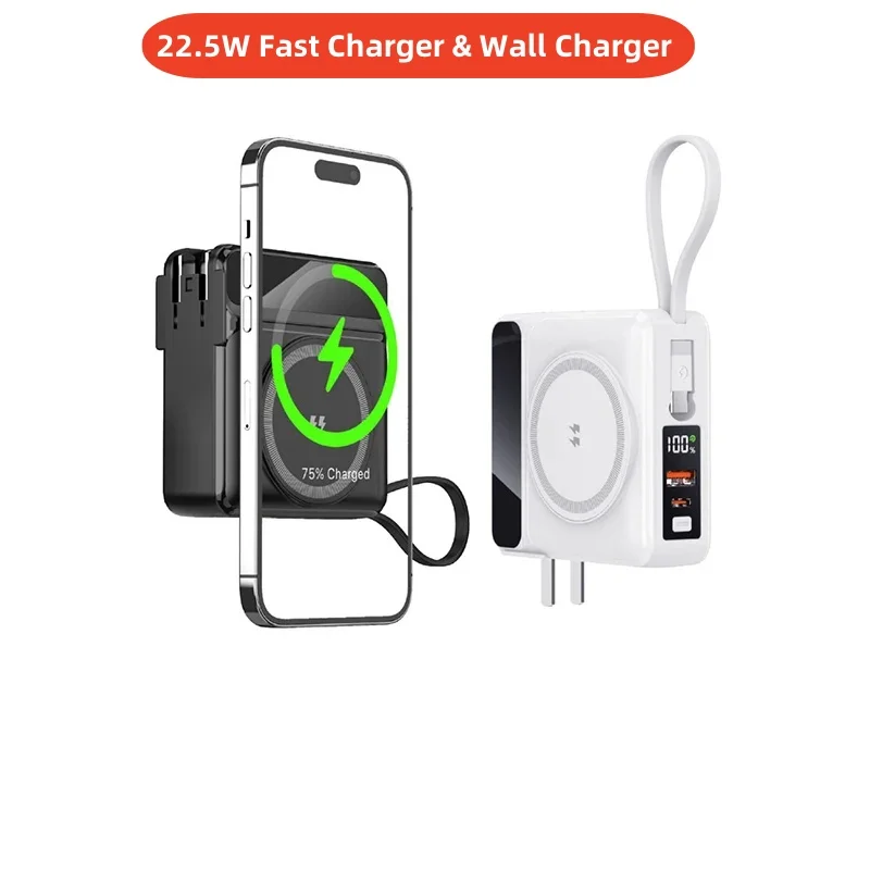 

15000mAh Magsafe Power Bank Wall Charger with Cable AC Plug 22.5W Fast Charging for iPhone Huawei Xiaomi Powerbank Spare Battery