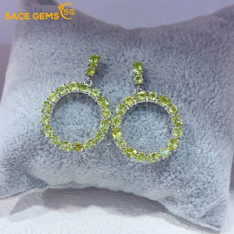 

SACE GEMS Fashion Jewelry Earrings for Women 925 Sterling Silver 3*4MM Natual Peridot Stud Earrings Wedding Party Fine Jewelry